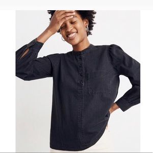 Denim Collarless Popover Shirt in Shrader Wash